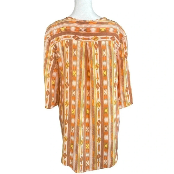 AMANDA UPRICHARD 100% Silk Button Up 3/4 sleeve Tribal Aztec Blouse - Size Large - Picture 3 of 11